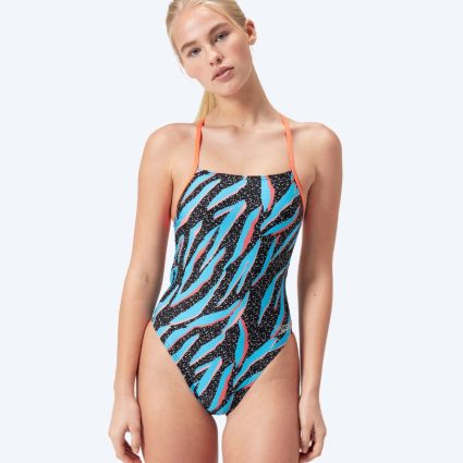 Speedo badedragt til damer - Allover Digital Lattice Tie Back - Sort/blå/orange - Badedragter til damer - Svømmedragt